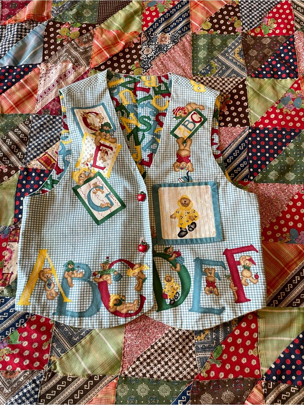 Handmade ABC Vest Kids Apple Buttons Bears XS